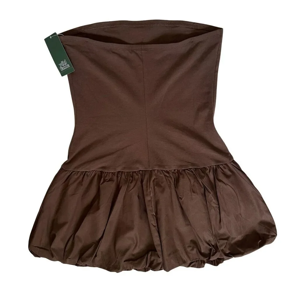 Wild Fable Strapless Bubble Hem Brown Mini Dress Size M NWT - Picture 3 of 8